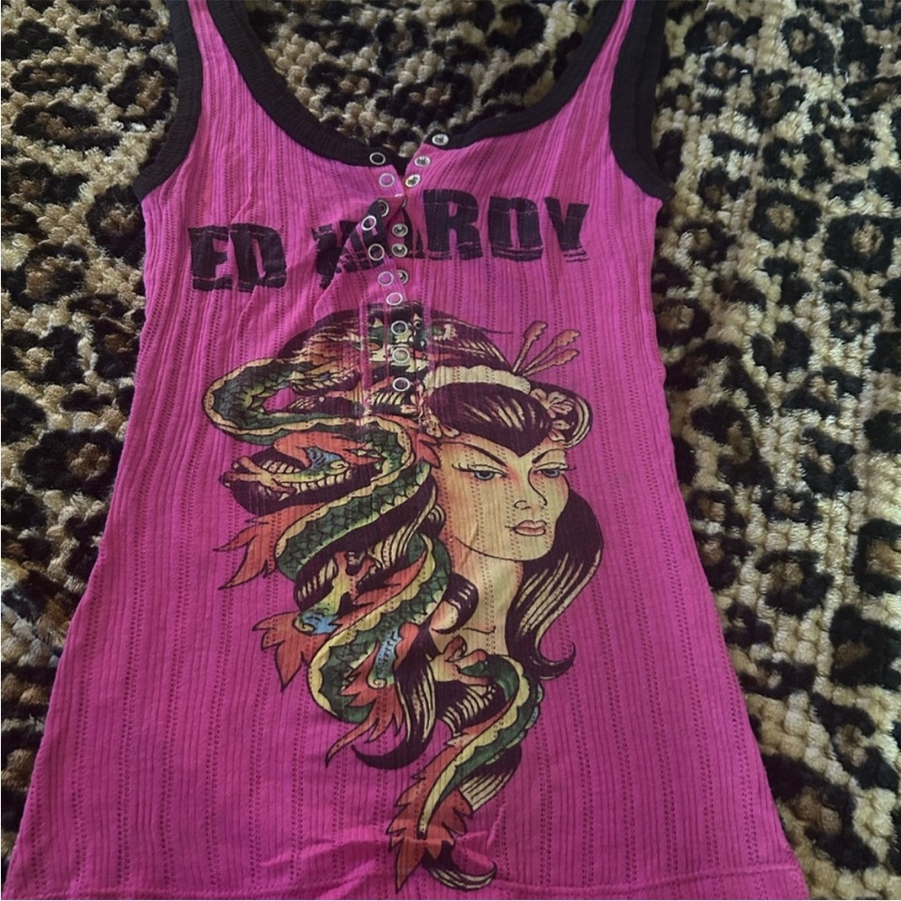 Rare Ed Hardy Pink Tank Top  with Graphic Design - Picture 4 of 5